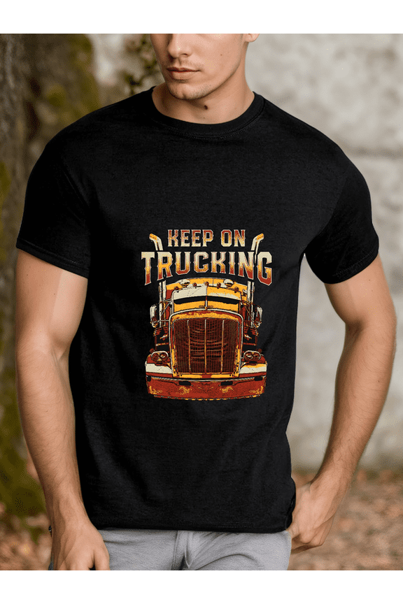 Truck Printed Mens Short Sleeve New Cotton Black T-shirt