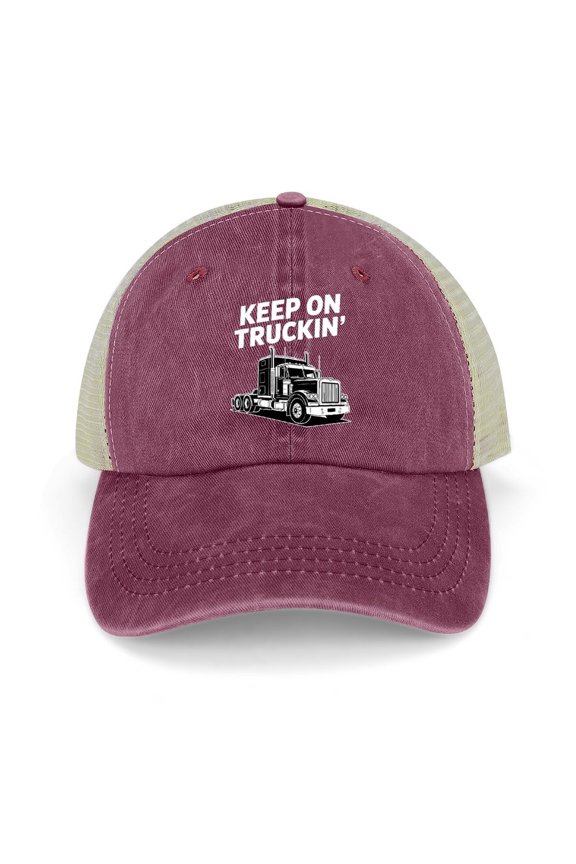Keep On Trucking Wine Red Baseball Cap for Men Women, Adjustable Snapback Hats Trucker Hat