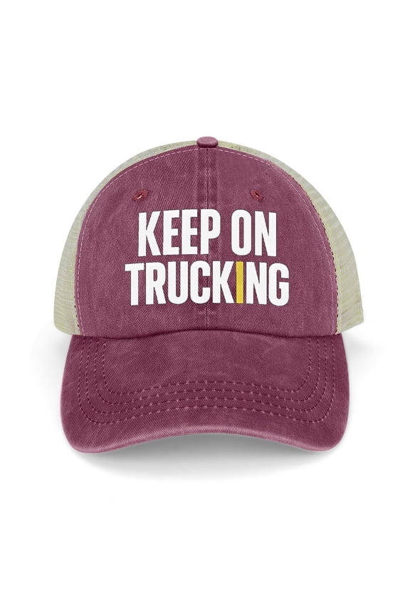 Keep On Trucking Wine Red Trucker Hat for Men Women, Adjustable Mesh Back Baseball Cap