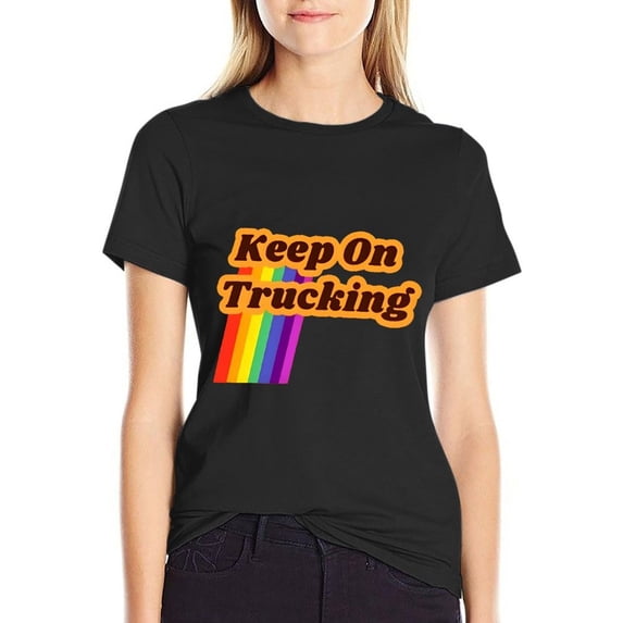 Keep On Trucking Women’s Cotton Short Sleeve T-Shirt HD Graphic Print Casual Crew Neck Tee XL
