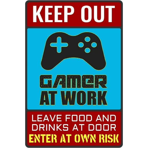 Keep Out Gamer at Work Sign - Cool Gaming Poster for Game Room Decor and Boys Room Setup - Teens Cool Gamer Stuff 12" * 8"
