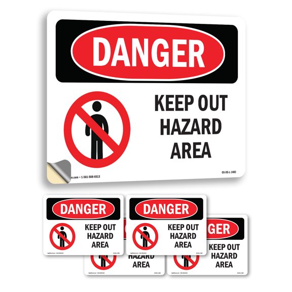 Keep Out Hazard Area OSHA Danger Vinyl Decal Label 7 Inch x 5 Inch - 5 Pack