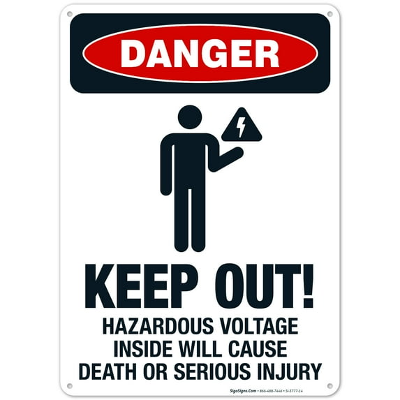 Keep Out Hazardous Voltage Inside Will Cause Death Sign, OSHA Danger Sign, 10x14 Aluminum