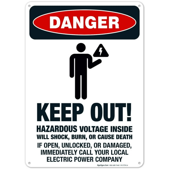 Keep Out Hazardous Voltage Inside Will Shock, Or Cause Death Sign, OSHA Danger Sign, 10x14 Aluminum