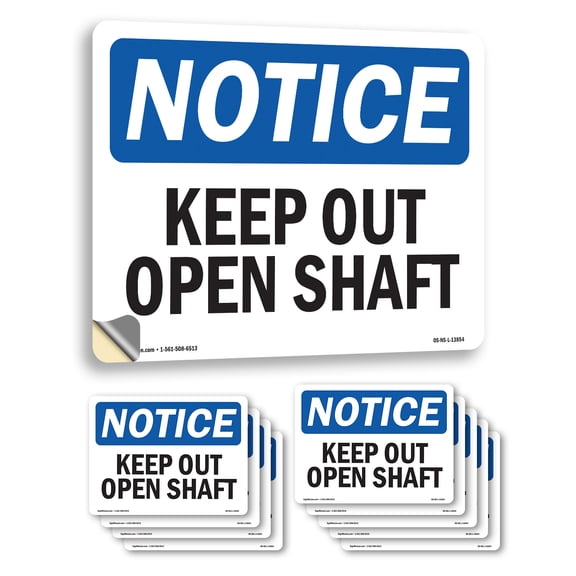 Keep Out Open Shaft OSHA Notice Vinyl Decal Label 14 Inch x 10 Inch - 10 Pack