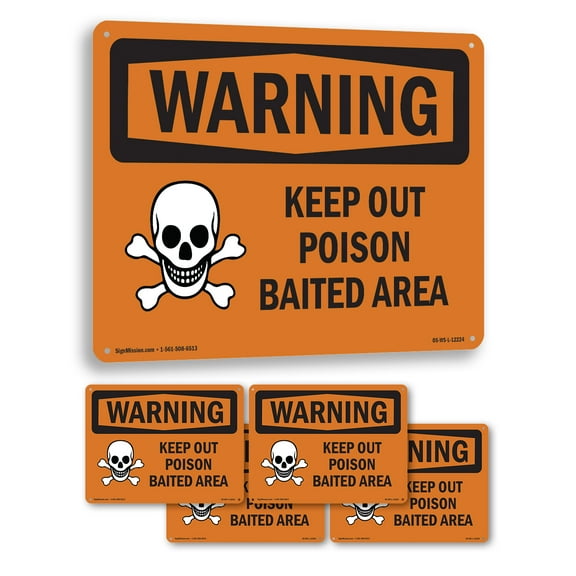 Keep Out Poison Baited Area OSHA WARNING Aluminum Sign 14 Inch x 10 Inch - 5 Pack