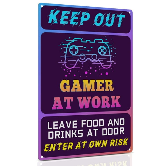 Keep Out Signs for Gaming Room Wall Door Decor - Futuristic Metal Sign Gift for Boy, Girl, Boyfriend (Aluminum) Size: 8 x 12 inch