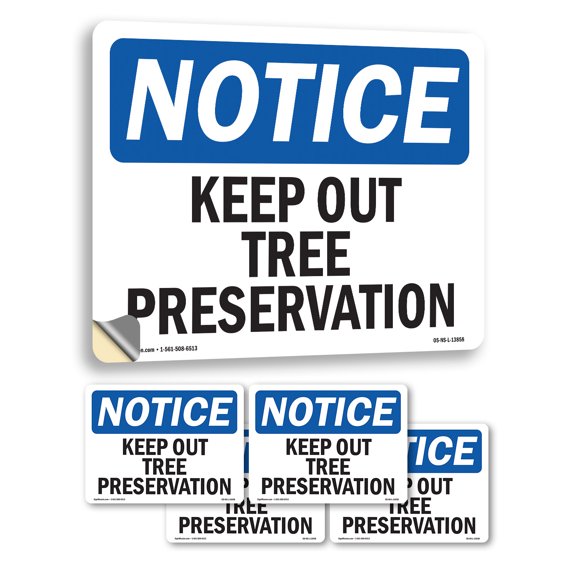Keep Out Tree Preservation OSHA Notice Vinyl Decal Label 5 Inch x 3.5 Inch - 5 Pack