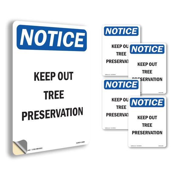 Keep Out Tree Preservation OSHA Notice Vinyl Decal Label 5 Inch x 3.5 Inch - 5 Pack