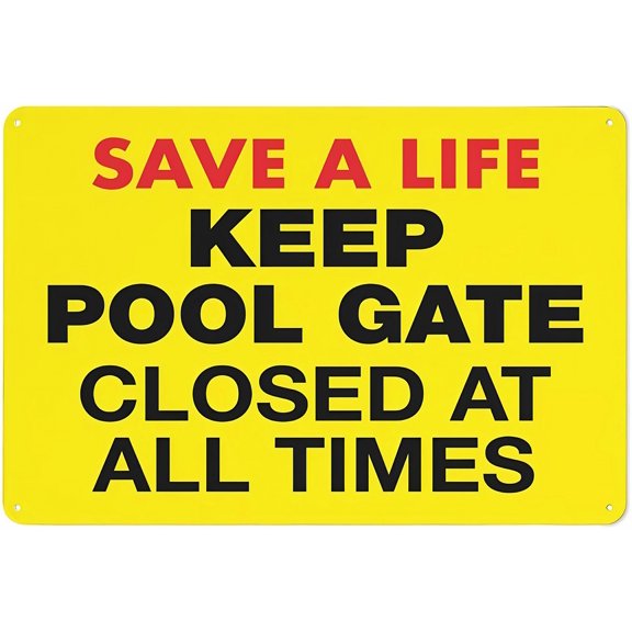 Keep Pool Gate Closed At All Times Yellow Sign - 8"x12" Reflective Aluminum Sign, UV Protected Waterproof, 4 Pre-Drilled Holes