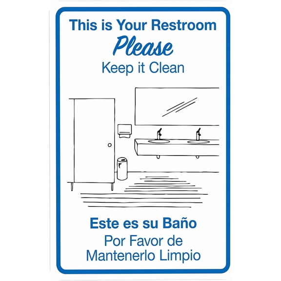 Keep Your Restroom Clean Bilingual Warning Sign, Office Security Metal Sign - 8"x12" Custom Caution Decor for Business Home Outdoor Indoor Road Yard Garage Street Wall Safety