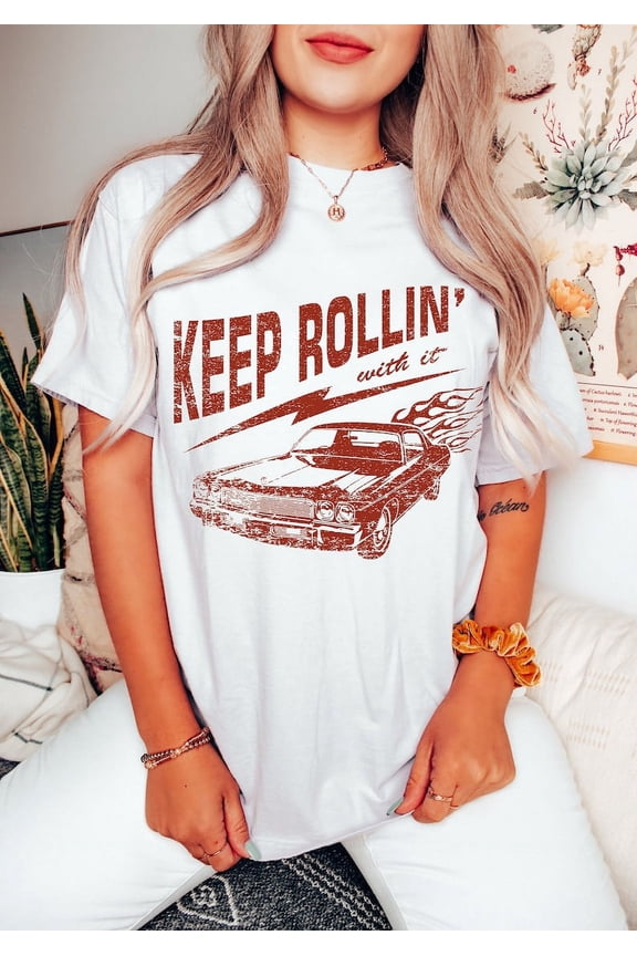 Keep Rollin With It Graphic Tee, Vintage 70s Inspired Peace Art Shirt, Hippie Boho Style Unisex Cotton T-Shirt, Size S-5XL