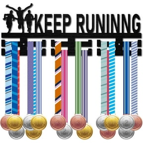Keep Running Medal Holder Sport Medal Hanger Wall Mount Race Awards Storage Rack with 2 Rows Hooks for 30+ Medals Ribbons Hanging Display Outdoor Marathon Athletes Winners Gift 15.7x5.9in for making