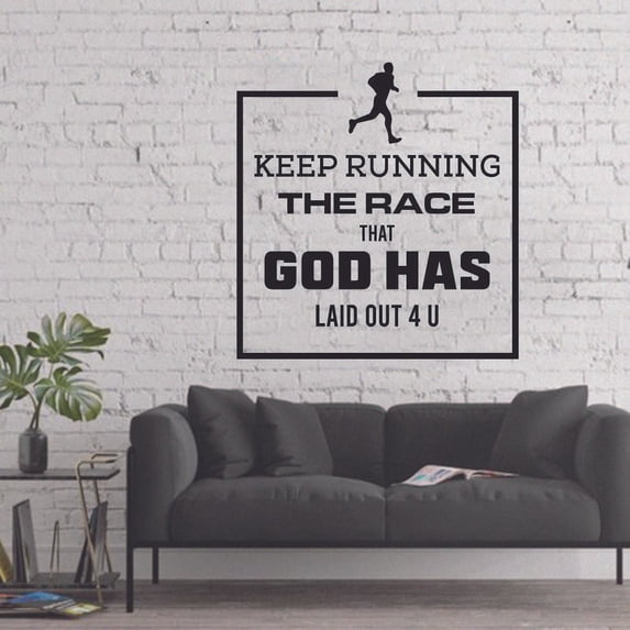 Keep Running The Race That God Has Laid Out For You Vinyl Wall Art Sticker Decal Motivational Running Exercise Fitness Goal Focus Work Out Healthy Life Style Home Décor Sticker Size (20x20 inch)