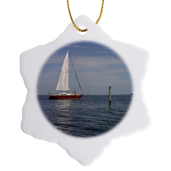 3drose, Keep Sailing, 3 inch Snowflake Porcelain Ornament