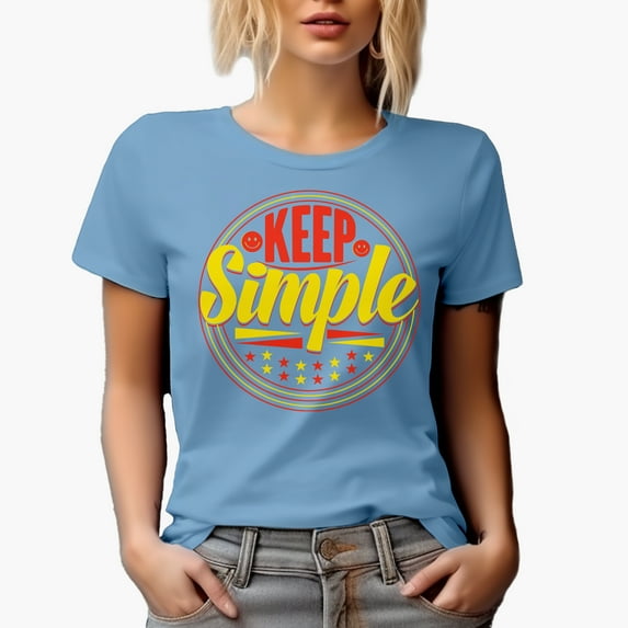 Keep Simple with Smiling Faces, Inspirational, Baby Blue T-Shirt, XL