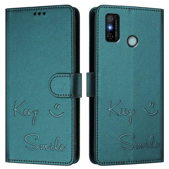 Keep Smile Embossed PU Leather Wallet Case for TECNO SPARK 6 GO/SPARK GO 2020/SPARK GO 2021, RFID Blocking, Card Holder, Kickstand, Magnetic Closure.Green