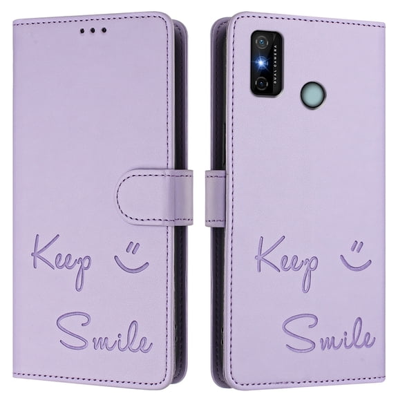 Keep Smile Embossed PU Leather Wallet Case for TECNO SPARK 6 GO/SPARK GO 2020/SPARK GO 2021, RFID Blocking, Card Holder, Kickstand, Magnetic Closure.Purple