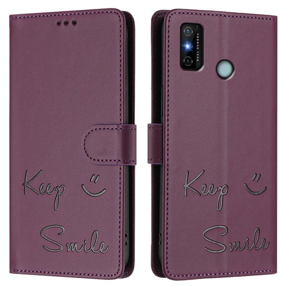 Keep Smile Embossed PU Leather Wallet Case for TECNO SPARK 6 GO/SPARK GO 2020/SPARK GO 2021, RFID Blocking, Card Holder, Kickstand, Magnetic Closure.Violet