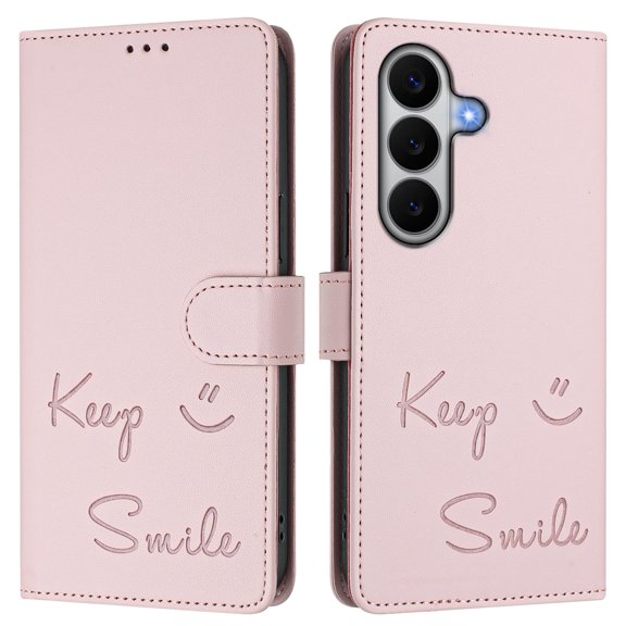 Keep Smile Embossed PU Leather Wallet Case for Galaxy A27 5G, RFID Blocking, Card Holder, Kickstand, Magnetic Closure.Pink