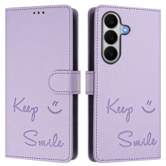 Keep Smile Embossed PU Leather Wallet Case for Galaxy A27 5G, RFID Blocking, Card Holder, Kickstand, Magnetic Closure.Purple