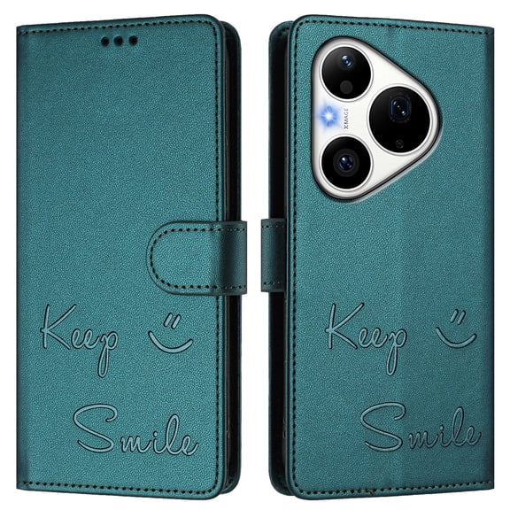 Keep Smile Embossed PU Leather Wallet Case for Huawei P90 Pro, RFID Blocking, Card Holder, Kickstand, Magnetic Closure.Green