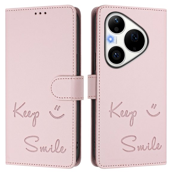 Keep Smile Embossed PU Leather Wallet Case for Huawei P90 Pro, RFID Blocking, Card Holder, Kickstand, Magnetic Closure.Pink