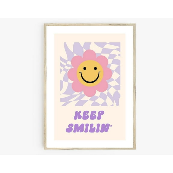 Keep Smilin Poster Print, Y2K Poster, 90S Aesthetic, Happy Face Flower, Dorm Room Decor, Girls Room Wall Art, Smiley Face Retro Flower Print Wall Art, Modern Wall Decor, 24x36 UNFRAMED