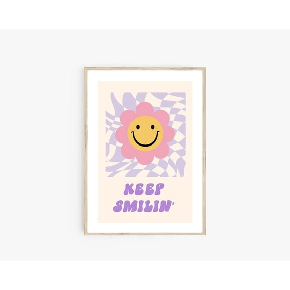 Keep Smilin Y2K Poster 90s Aesthetic Happy Face Flower Retro Smiley Room Decor Unframed Paper Print