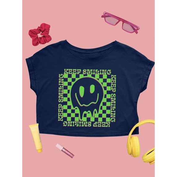 Keep Smiling Drip Face Crop Tee Women's -SelectDesign Designs