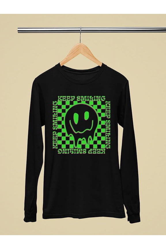 Keep Smiling Drip Face Long Sleeve Women's -SelectDesign Designs
