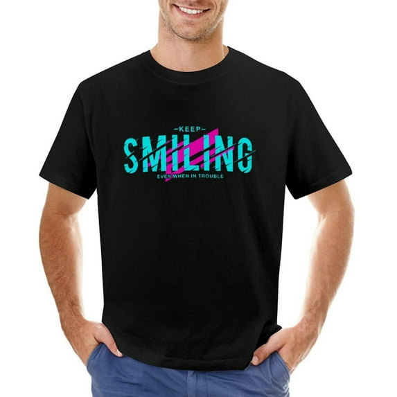 Keep Smiling Men’s Graphic T-shirt Vintage Short Sleeve Sport Tee Black M