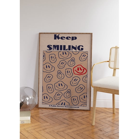 Keep Smiling Retro Smiley Quote Poster Unframed Paper Print