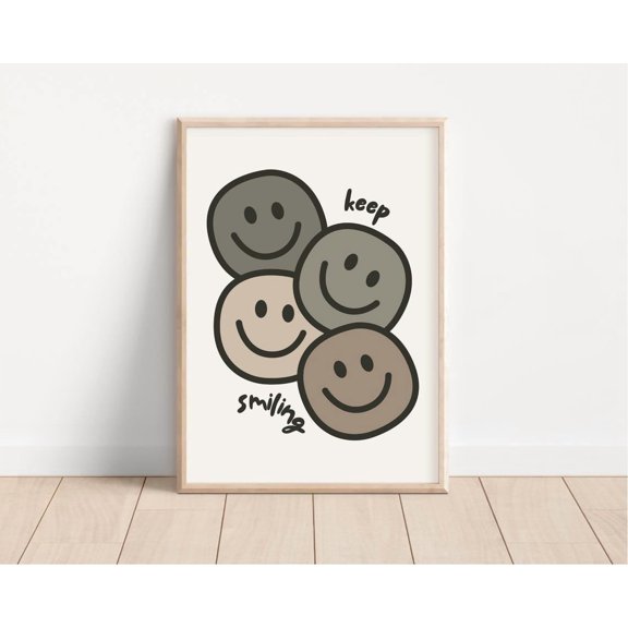 Keep Smiling Wall Art Print Neutral Playroom Quote Decor