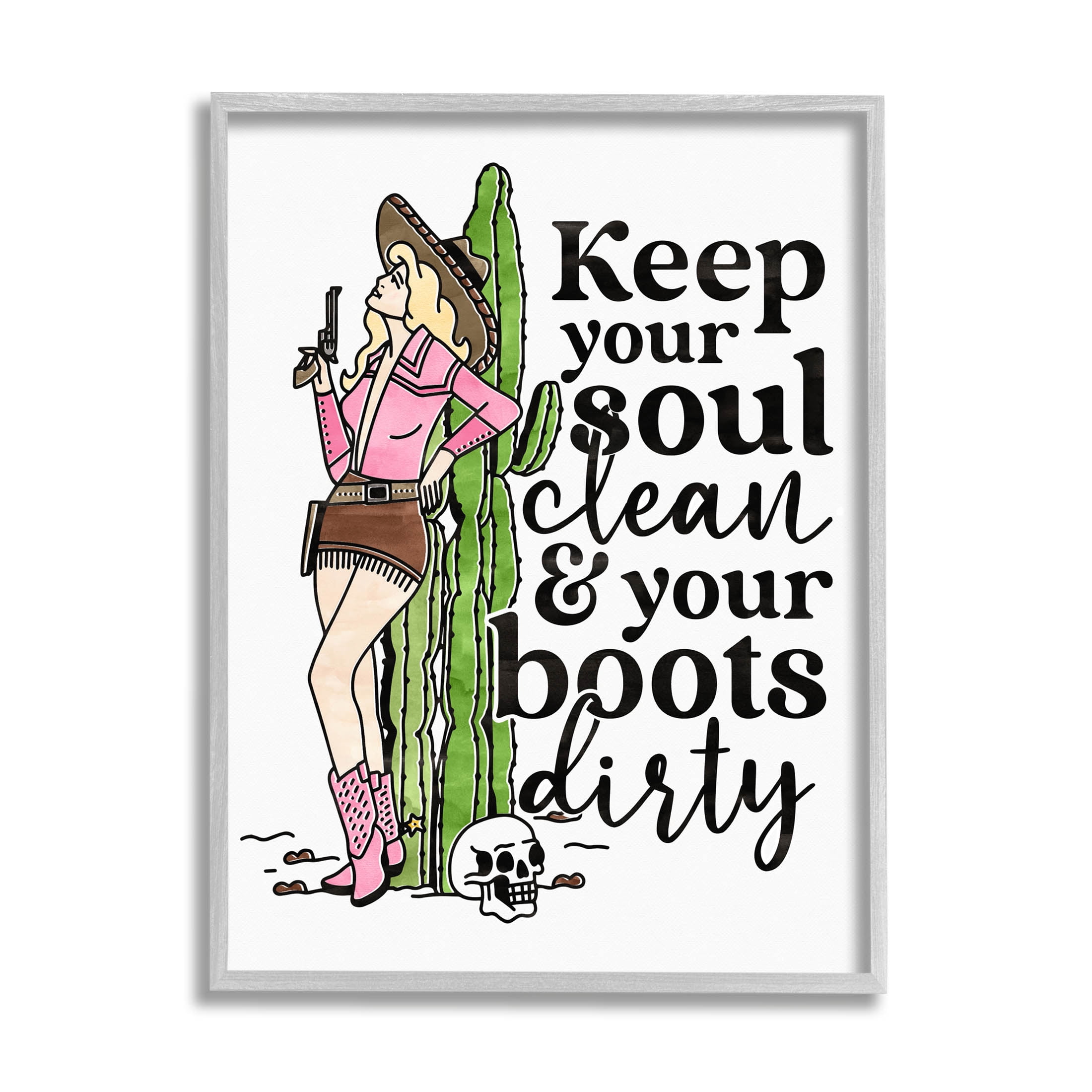 Keep Soul Clean & Boots Dirty Phrase Novelty Graphic Art Gray Framed Art Print Wall Art