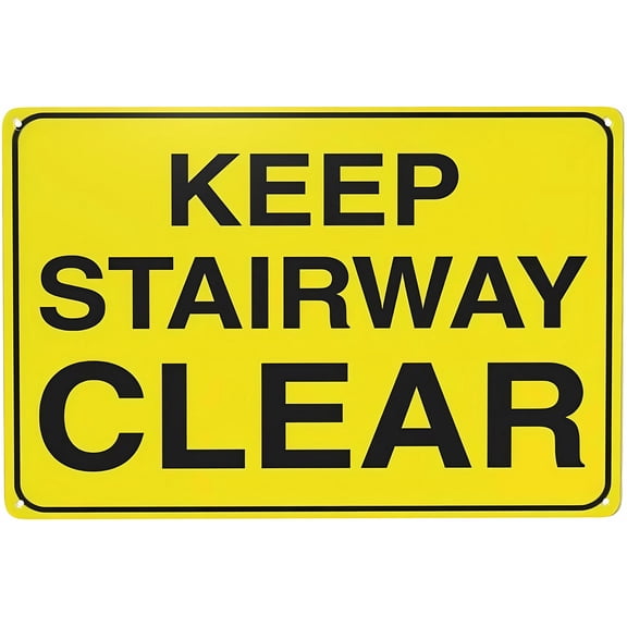 Keep Stairway Clear Sign - 8"x12" Vintage Metal Warning Sign for Home Farm Bar Coffee Shop Club, Staircase, Fire Exit, Access Safety