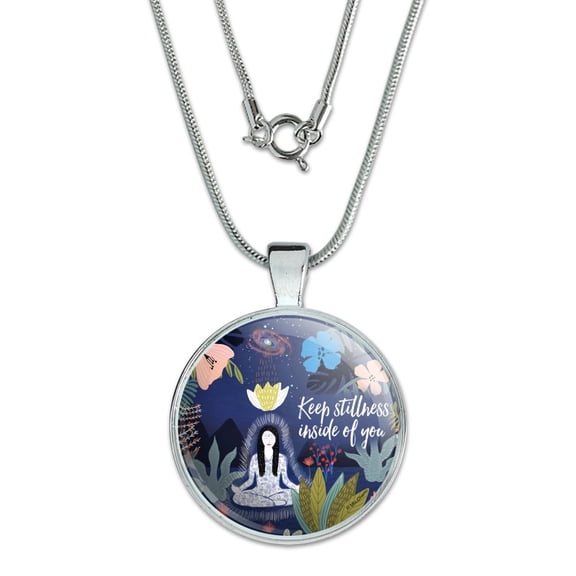 Keep Stillness Inside of You Meditation Yoga 1" Pendant with Sterling Silver Plated Chain