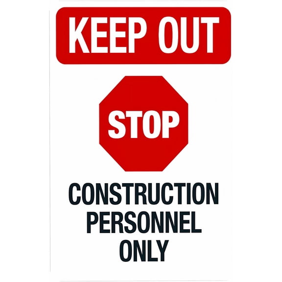 Keep Out Stop Construction Personnel Only Warning Sign, Construction Security Metal Sign - 8"x12" Custom Caution Decor for Business Home Outdoor Indoor Road Garage Street Wall Safety