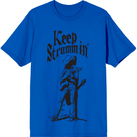 Keep Strummin' Cowboy Americana Adult Royal Blue Crew Neck Short Sleeve Tee-3XL