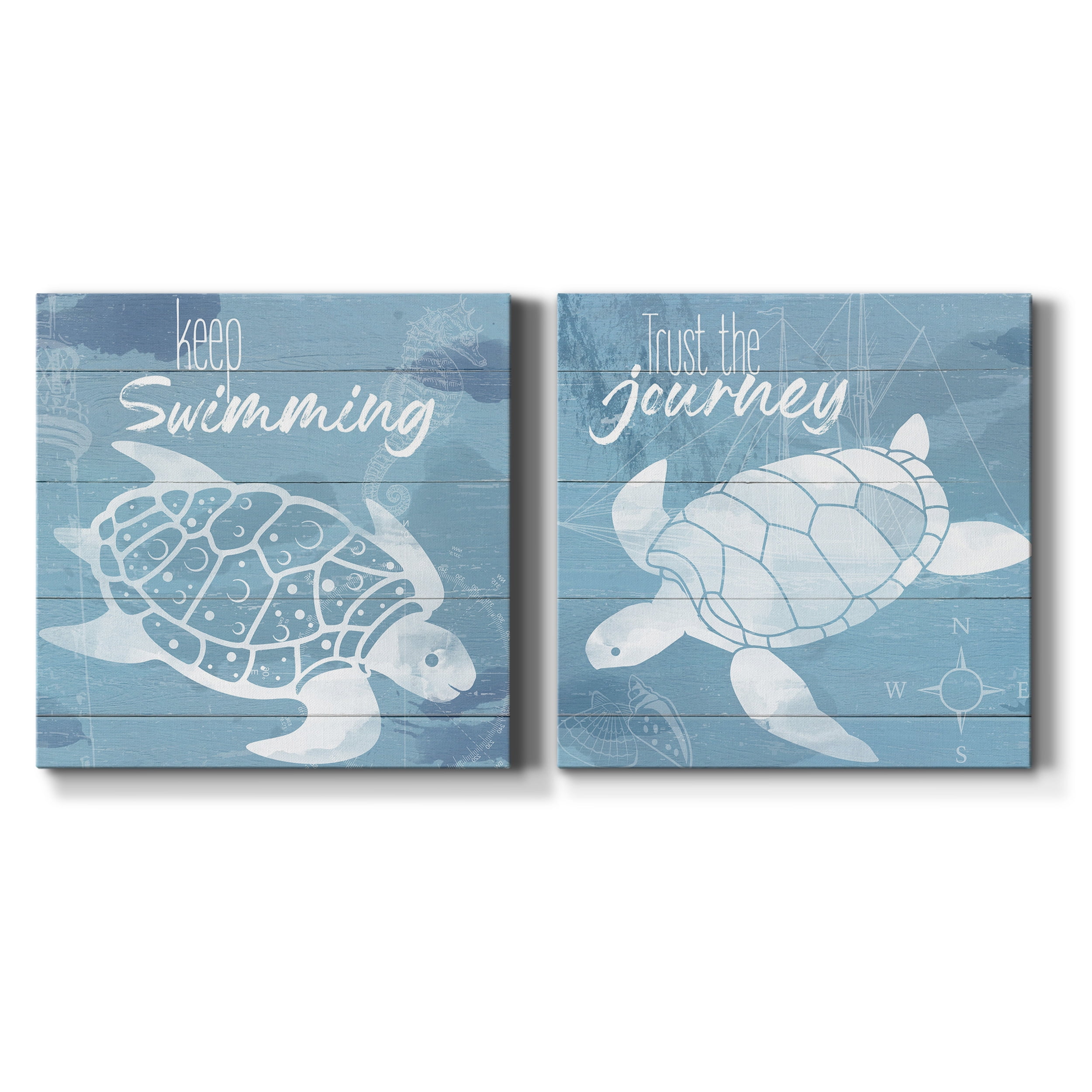 Keep Swimming - Premium Gallery Wrapped Canvas - Ready to Hang Set of 2 - 16 x 16 Each