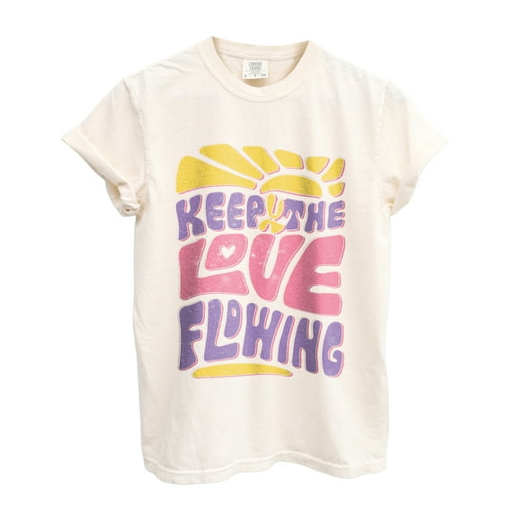 Keep The Love Flowing Fun Graphic Tee T-Shirts for Women Men, Short Sleeve Tops - Vintage Ivory