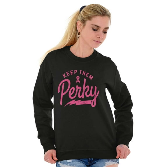 Keep Them Perky Breast Cancer BCA Women Plus Size Crewneck Sweatshirt Brisco Brands 2X