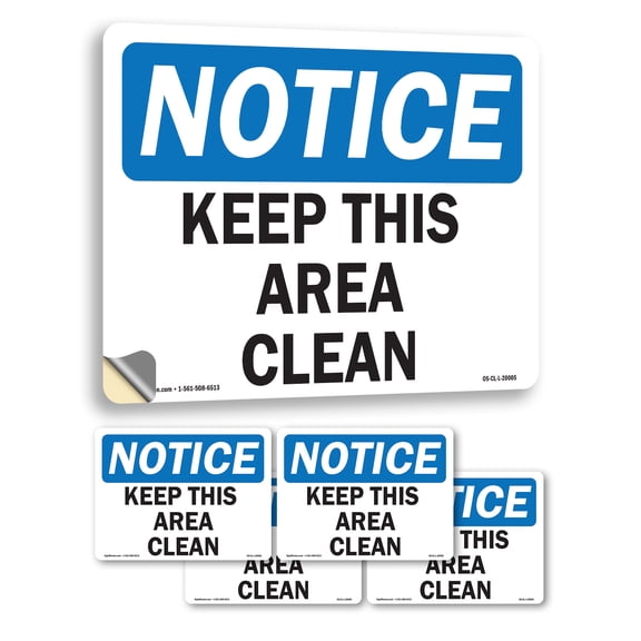 Keep This Area Clean OSHA Notice Vinyl Decal Label 5 Inch x 3.5 Inch - 5 Pack