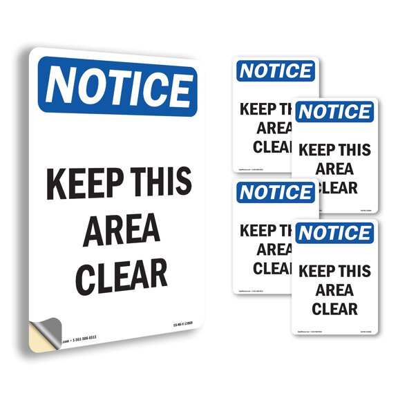 Keep This Area Clear OSHA Notice Vinyl Decal Label 5 Inch x 3.5 Inch - 5 Pack