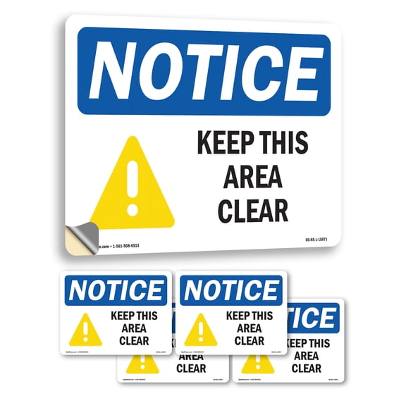 Keep This Area Clear OSHA Notice Vinyl Decal Label 5 Inch x 3.5 Inch - 5 Pack