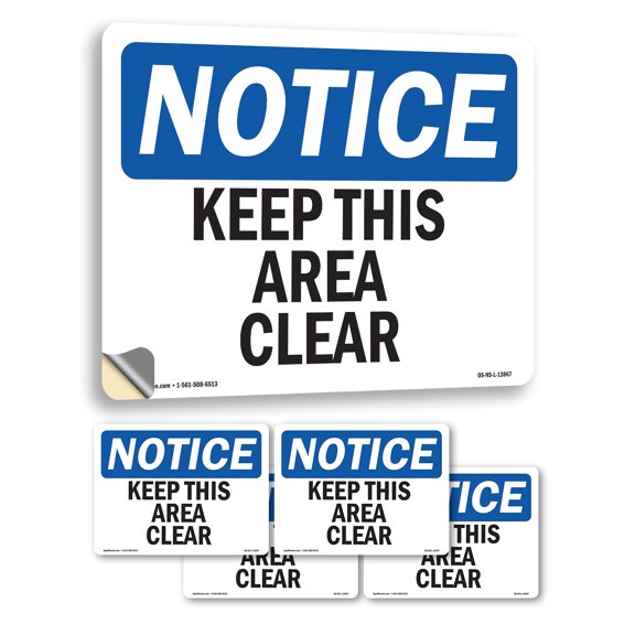 Keep This Area Clear OSHA Notice Vinyl Decal Label 5 Inch x 3.5 Inch - 5 Pack
