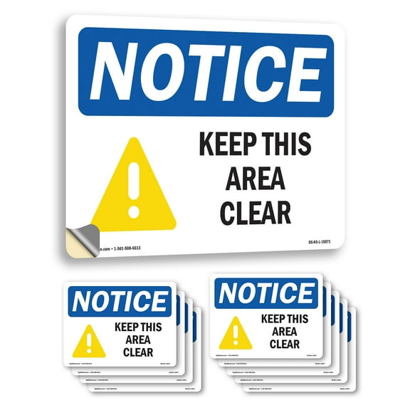 Keep This Area Clear OSHA Notice Vinyl Decal Label 7 Inch x 5 Inch - 10 Pack
