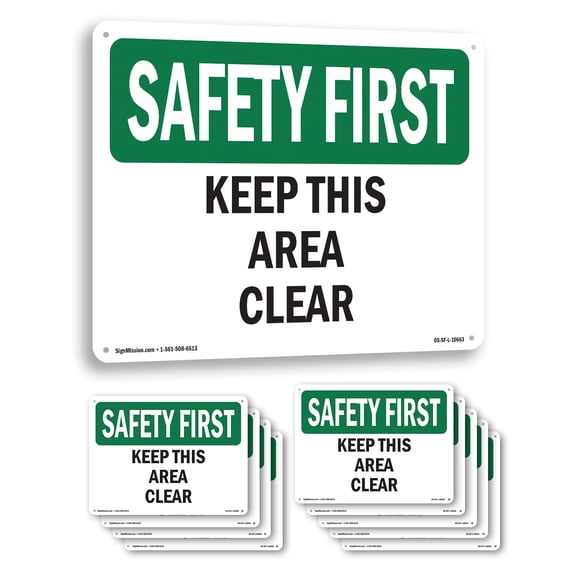 Keep This Area Clear OSHA SAFETY FIRST Aluminum Sign 10 Inch x 7 Inch - 10 Pack