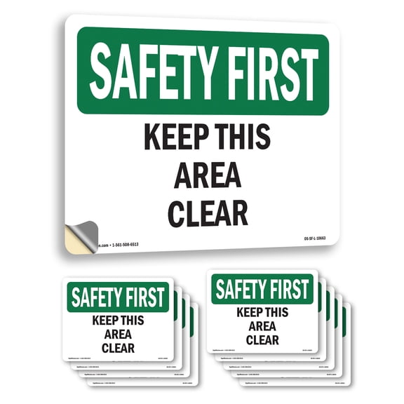 Keep This Area Clear OSHA SAFETY FIRST Vinyl Decal Label 5 Inch x 3.5 Inch - 10 Pack