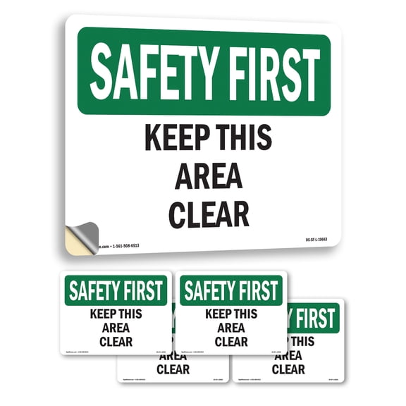 Keep This Area Clear OSHA SAFETY FIRST Vinyl Decal Label 5 Inch x 3.5 Inch - 5 Pack
